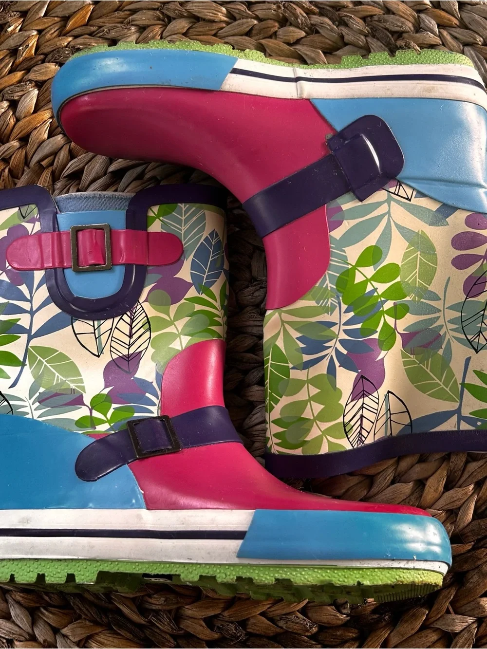 Kids Floral Rain Boots in Pink and Green Size 3